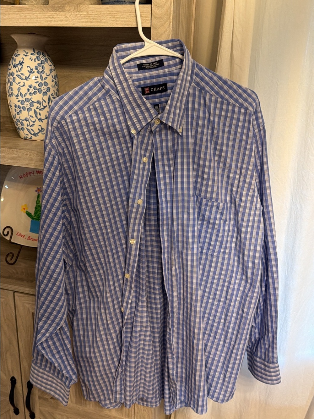 Chaps Men’s Light Blue and White Gingham Button-Down Shirt